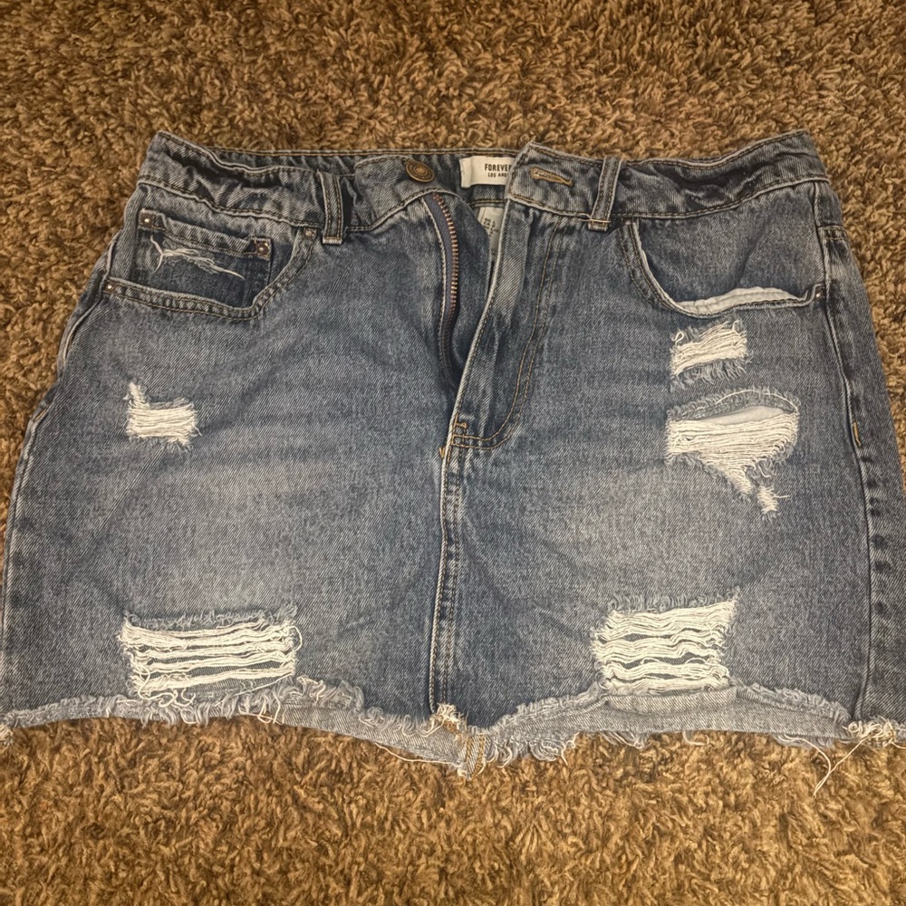 Forever 21 Blue Distressed Mini Skirt